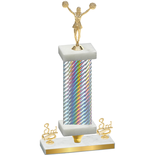 Premium Single Silver Carbon Fiber Third Place Cheerleading Trophy