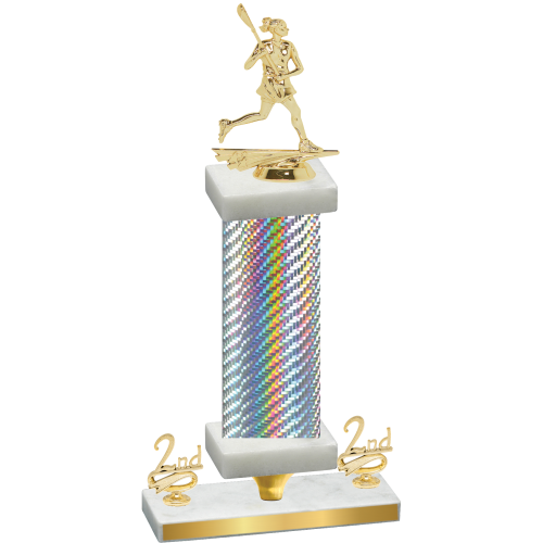 Premium Single Silver Carbon Fiber Second Place Lacrosse Trophy