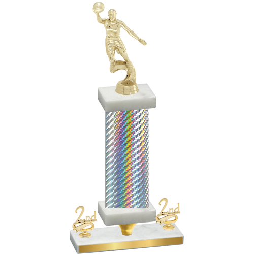 Premium Single Silver Carbon Fiber Second Place Basketball Trophy