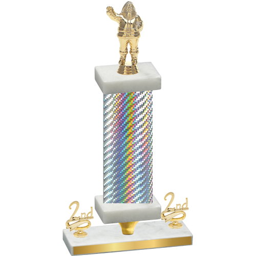 Premium Single Silver Carbon Fiber Second Place Holiday Trophy