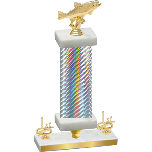 Premium Single Silver Carbon Fiber First Place Fishing Trophy