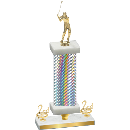 Premium Single Silver Carbon Fiber Second Place Golf Trophy