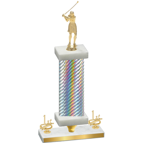 Premium Single Silver Carbon Fiber First Place Golf Trophy