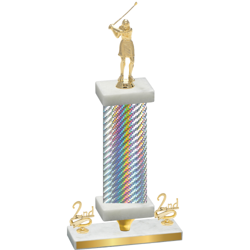 Premium Single Silver Carbon Fiber Second Place Golf Trophy