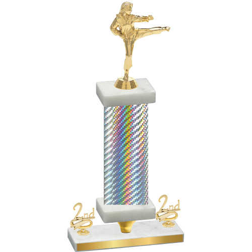 Premium Single Silver Carbon Fiber Second Place Karate Trophy