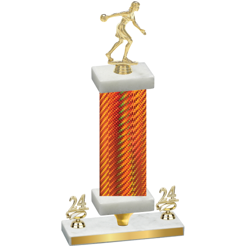 Premium Single Orange Carbon Fiber Year Bowling Trophy
