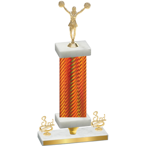 Premium Single Orange Carbon Fiber Third Place Cheerleading Trophy