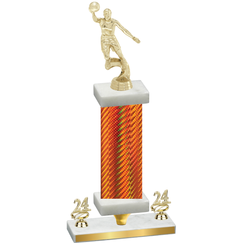 Premium Single Orange Carbon Fiber Year Basketball Trophy