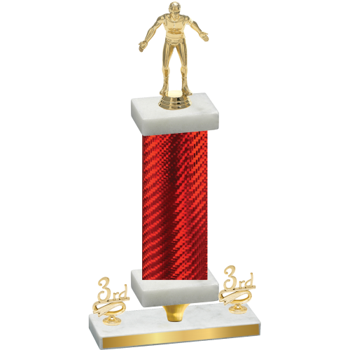 Premium Single Red Carbon Fiber Third Place Wrestling Trophy