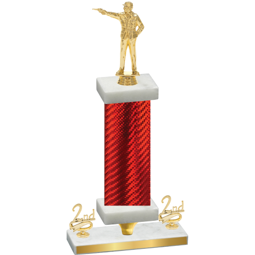 Premium Single Red Carbon Fiber Second Place Shooter Trophy