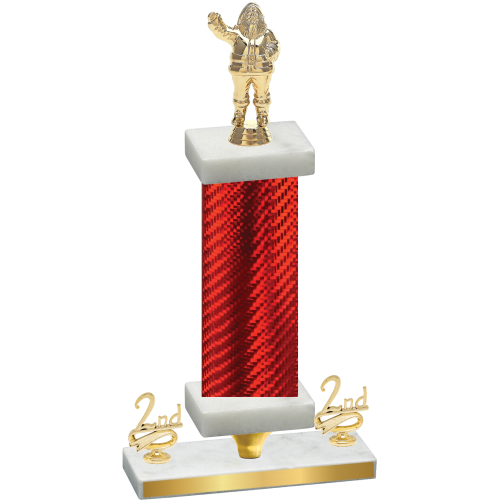 Premium Single Red Carbon Fiber Second Place Holiday Trophy