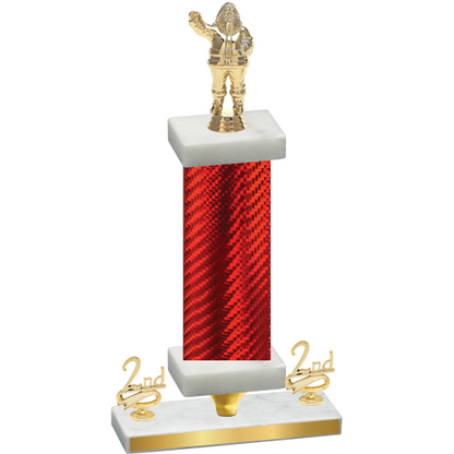 Premium Single Red Carbon Fiber Second Place Holiday Trophy