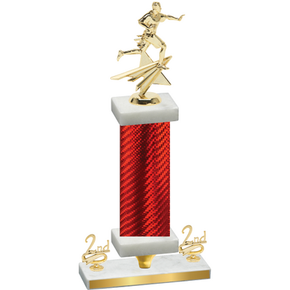 Premium Single Red Carbon Fiber Second Place Flag Football Trophy