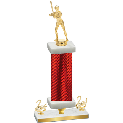 Premium Single Red Carbon Fiber Second Place Softball Trophy