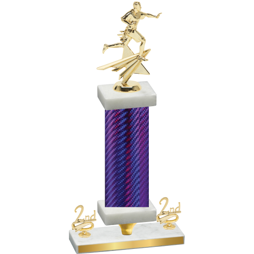 Premium Single Purple Carbon Fiber Second Place Flag Football Trophy