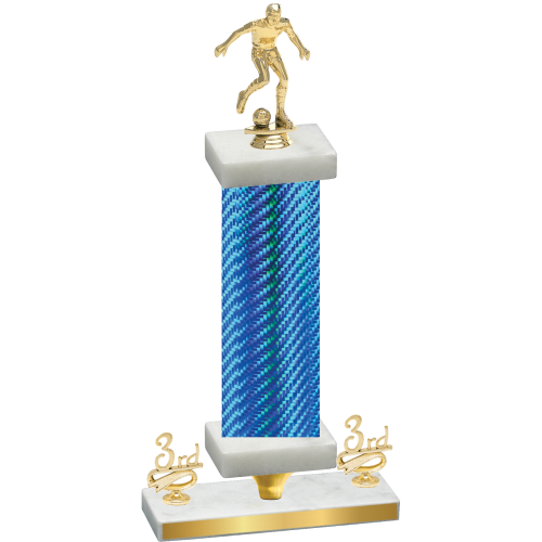 Premium Single Blue Carbon Fiber Third Place Soccer Trophy