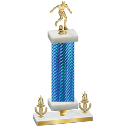 Premium Single Blue Carbon Fiber Victory Soccer Trophy