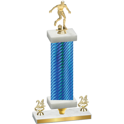 Premium Single Blue Carbon Fiber Year Soccer Trophy