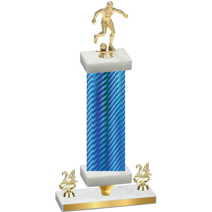 Premium Single Blue Carbon Fiber Year Soccer Trophy