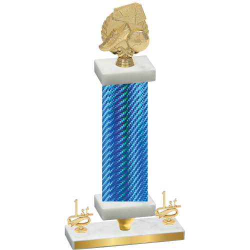 Premium Single Blue Carbon Fiber First Place Soccer Trophy