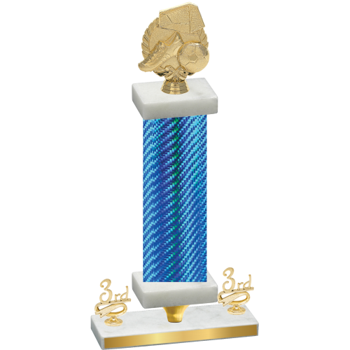 Premium Single Blue Carbon Fiber Third Place Soccer Trophy