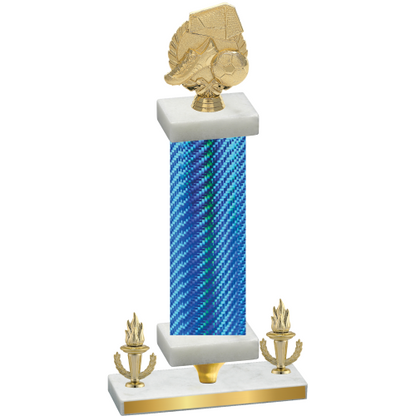 Premium Single Blue Carbon Fiber Victory Soccer Trophy