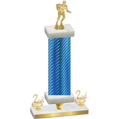 Premium Single Blue Carbon Fiber Second Place Rugby Trophy
