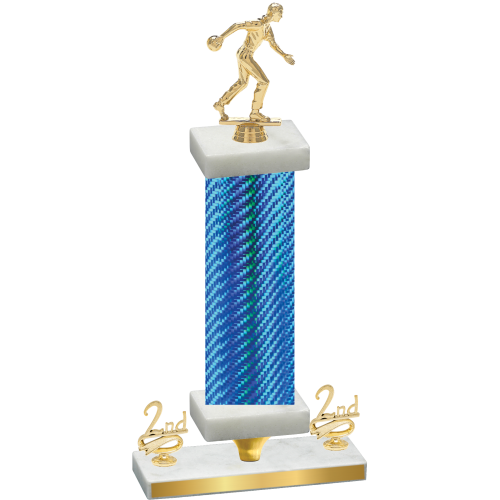 Premium Single Blue Carbon Fiber Second Place Bowling Trophy