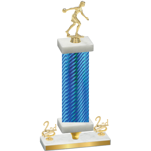 Premium Single Blue Carbon Fiber Second Place Bowling Trophy