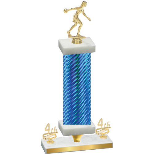 Premium Single Blue Carbon Fiber Fourth Place Bowling Trophy