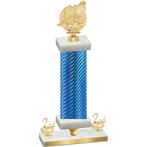 Premium Single Blue Carbon Fiber Second Place Swimming Trophy