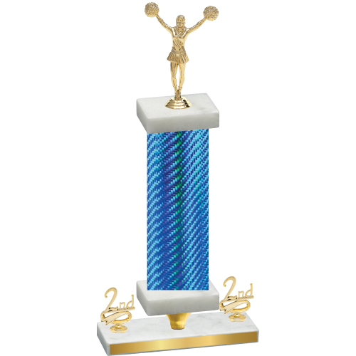 Premium Single Blue Carbon Fiber Second Place Cheerleading Trophy