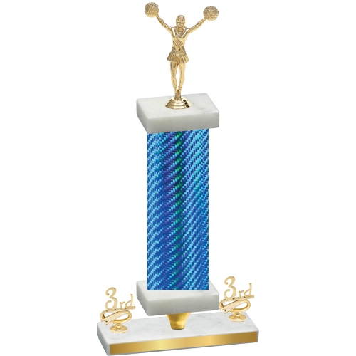 Premium Single Blue Carbon Fiber Third Place Cheerleading Trophy