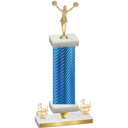 Premium Single Blue Carbon Fiber Third Place Cheerleading Trophy