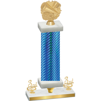 Premium Single Blue Carbon Fiber Third Place Cheerleading Trophy