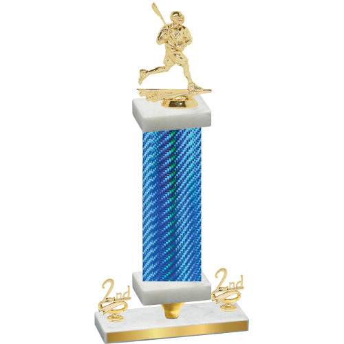 Premium Single Blue Carbon Fiber Second Place Lacrosse Trophy