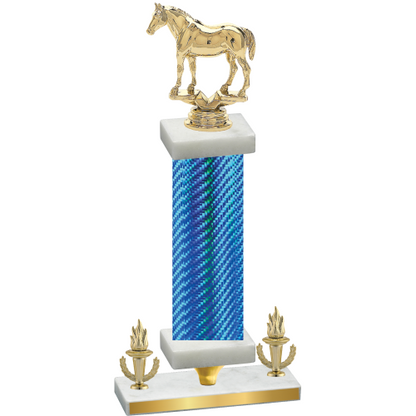 Premium Single Blue Carbon Fiber Victory Horses Trophy