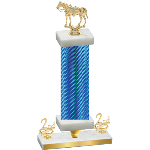 Premium Single Blue Carbon Fiber Second Place Horses Trophy