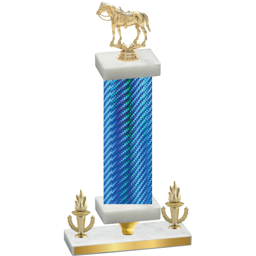 Premium Single Blue Carbon Fiber Victory Horses Trophy