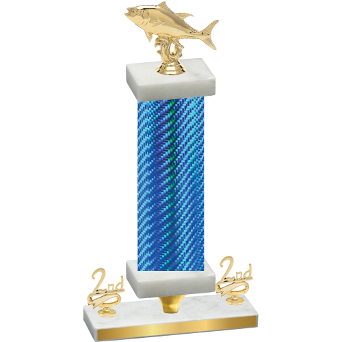 Premium Single Blue Carbon Fiber Second Place Fishing Trophy