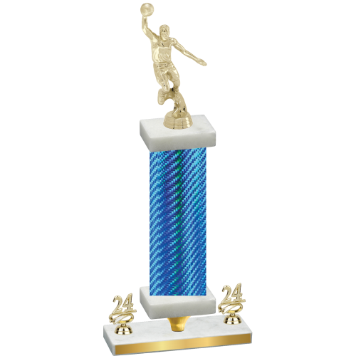 Premium Single Blue Carbon Fiber Year Basketball Trophy