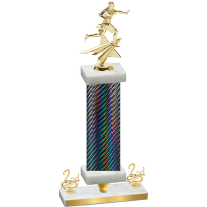 Premium Single Black Carbon Fiber Second Place Flag Football Trophy
