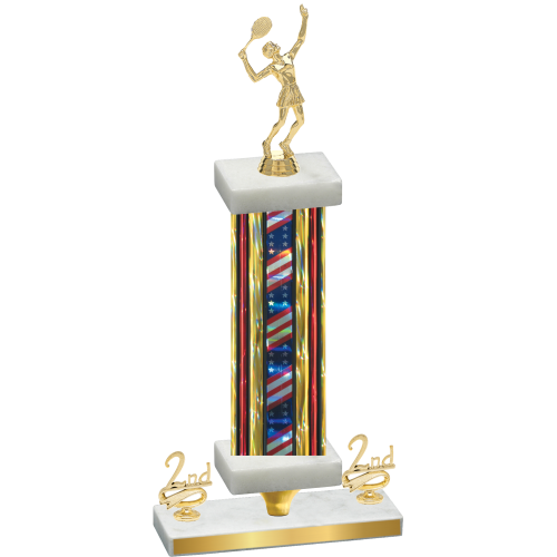 Premium Single Flag USA Second Place Tennis Trophy