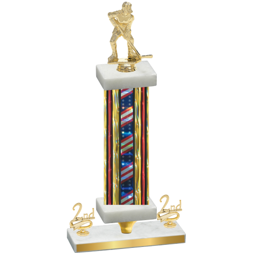 Premium Single Flag USA Second Place Hockey Trophy