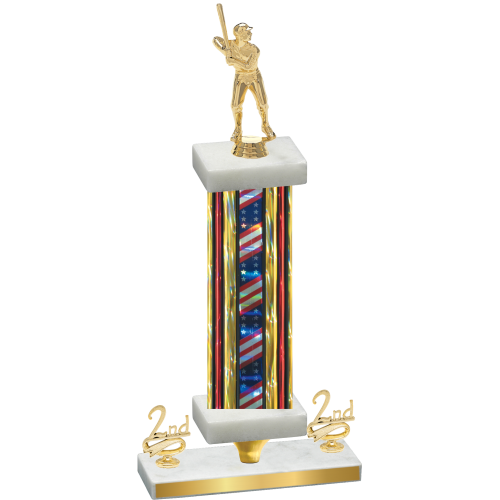 Premium Single Flag USA Second Place Baseball Trophy