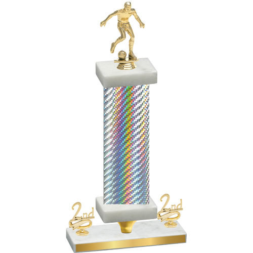 Premium Single Silver Carbon Fiber Second Place Soccer Trophy