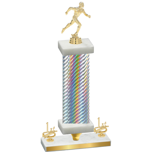 Premium Single Silver Carbon Fiber First Place Running Trophy