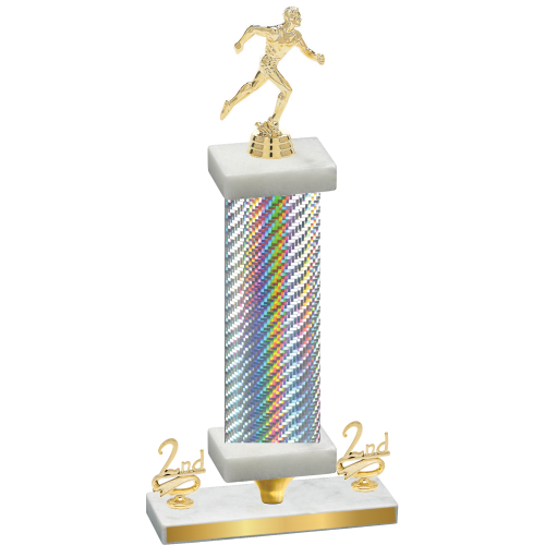 Premium Single Silver Carbon Fiber Second Place Running Trophy