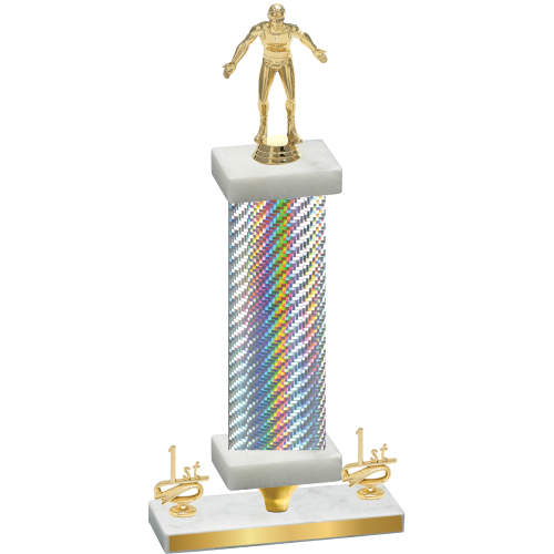 Premium Single Silver Carbon Fiber First Place Wrestling Trophy