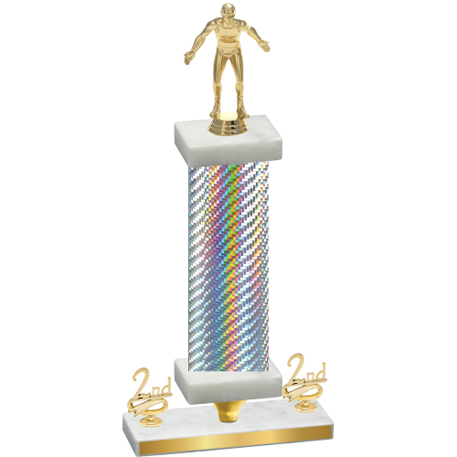 Premium Single Silver Carbon Fiber Second Place Wrestling Trophy